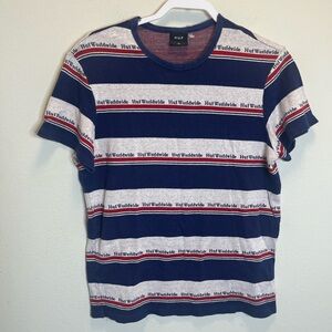 Huf Worldwide Men’s Striped Logo Tee Shirt Size Medium
